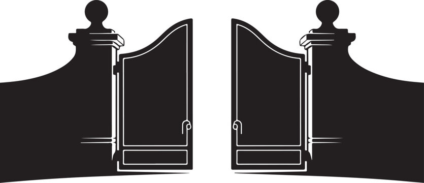 Open black gates with white background illustration design element