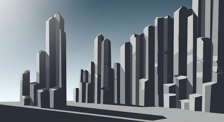 Modern Cityscape with Tall Skyscrapers and Geometric Architecture.