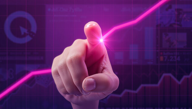 指先の寄り構図で直線ブレイクアウトを強調するBIビジュアル