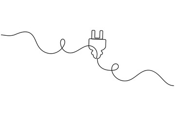 Electric plug continuous one line art outline vector icon