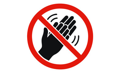 Red circle with a hand and waves symbol inside indicating no touching