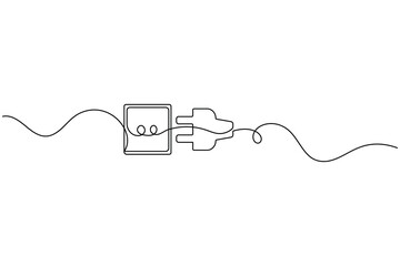 Obraz premium Plug and socket connection continuous one line art outline vector icon