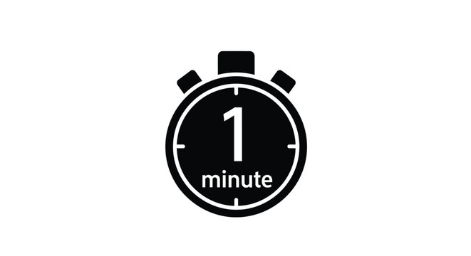 A simple black stopwatch icon displaying one minute silhouette