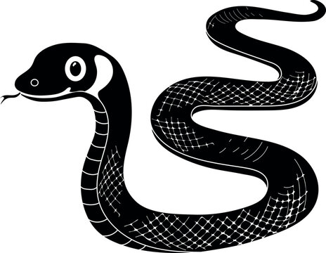 Black silhouette of grass snake (Natrix natrix) isolated on white background