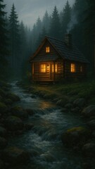 Cozy cabin amidst serene forest mobile wallpaper