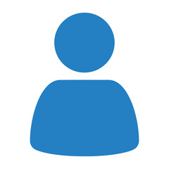 Abstract blue silhouette of a person icon against a clean white background representing a generic user profile avatar or anonymous individual in digital communication and identity concepts