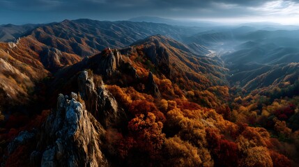 Autumn foliage panorama mountain ridge