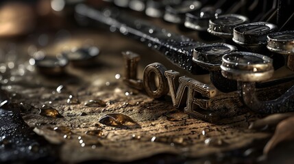 Typewriter love letter closeup studio