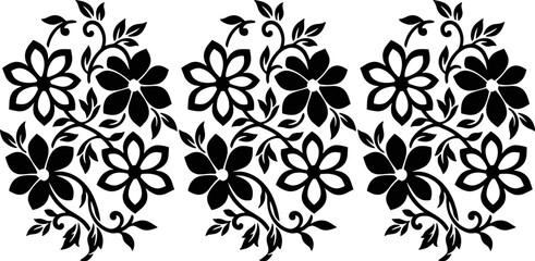 Floral ornament silhouette pattern, flower vine vector, black decorative design, botanical illustration, vintage ornament, isolated floral motif collection set © Mst