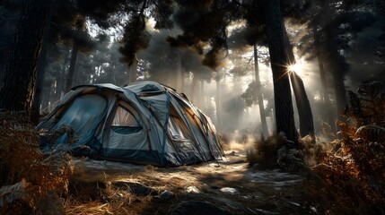 Family camping in national park