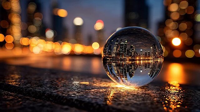 Crystal ball cityscape reflection