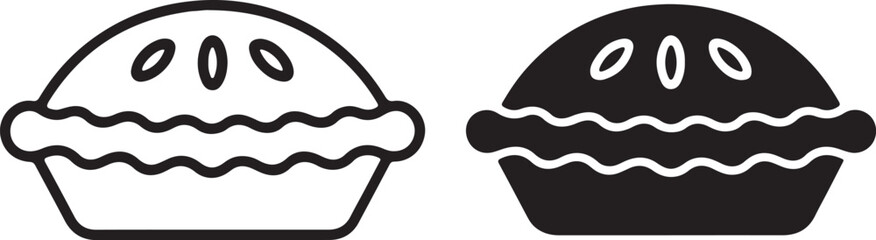 pie cake icon line and solid silhouette style set vector illustration