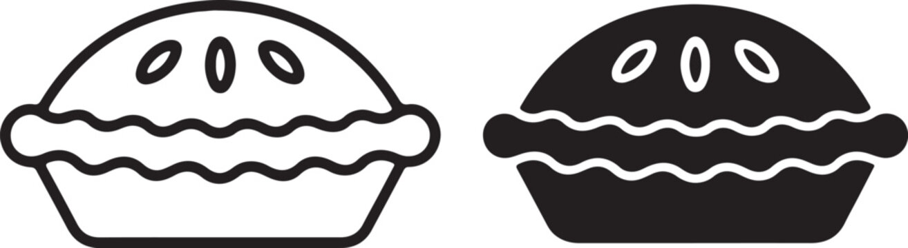 pie cake icon line and solid silhouette style set vector illustration