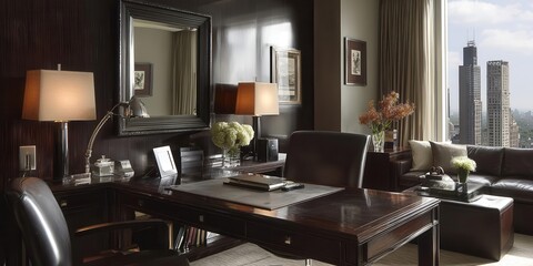 Elegant Executive Office with City Skyline View