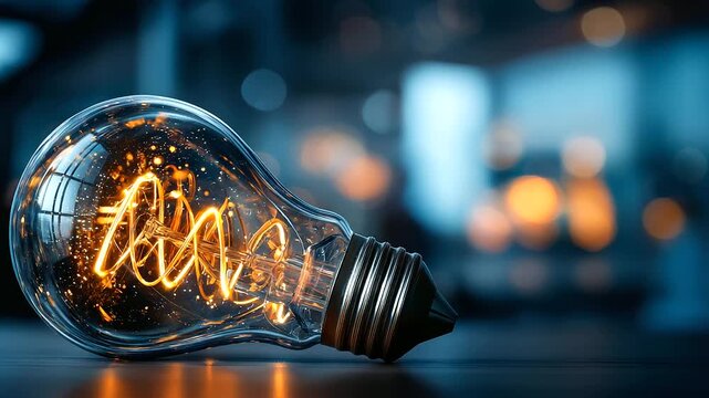 Elegant light bulb resting on table representing corporate innovation delivery roadmap concept with sophisticated design, refined illumination, with copy space