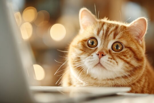 Fearful feline at laptop: a morning full of surprises. Cat story. The invisible price we pay for being constantly connected. Tech attention loss. Social detox benefits.