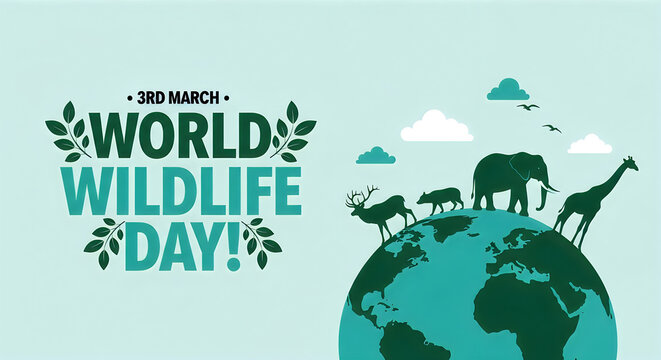 World wildlife day poster with animals on earth