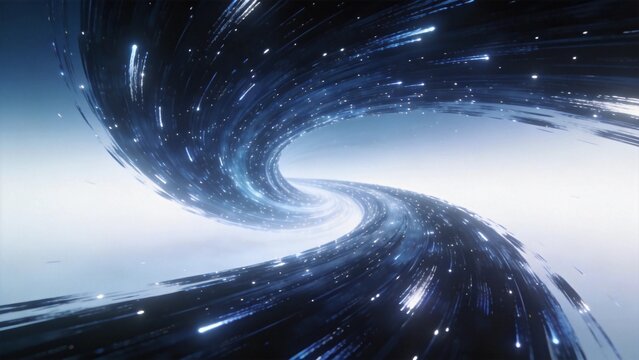Fluid, rarely deep blue and white gradient small brush glows in the changing sense of space, ray tracing vastness, loneliness, panoramic perspective background