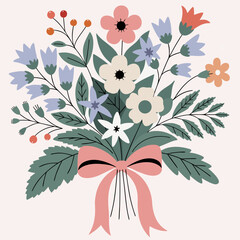 A bouquet of flowers and plants perfect for present. Illustrated with a gentle touch. Soft. Gratitude. Surprise. Gift. Present. pale color