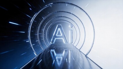 Obraz premium Light tracing vastness; a sense of loneliness; panoramic perspective; smooth blue gradient; small brush glowing in a flowing abstract background with a sense of space transformation