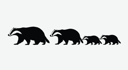 Obraz premium Badger Family Silhouettes Mother Cubs