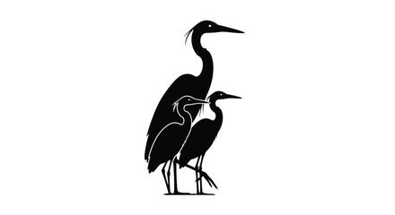 Obraz premium Heron Family Silhouettes Parent Chicks