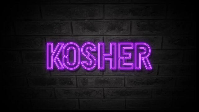 Animated neon style kosher symbol with glowing motion graphics. Perfect for food labeling, educational videos, social media content, and modern 4K motion graphic overlays.