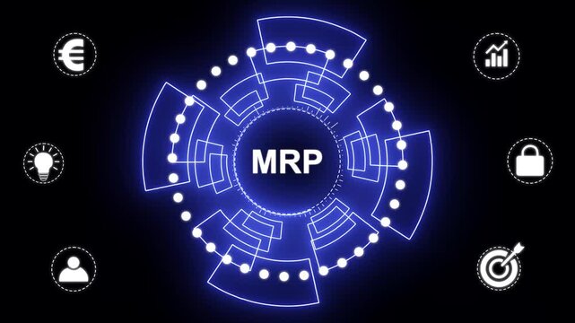 mrp data protection business technology privacy concept animation on black background. 4k animation.