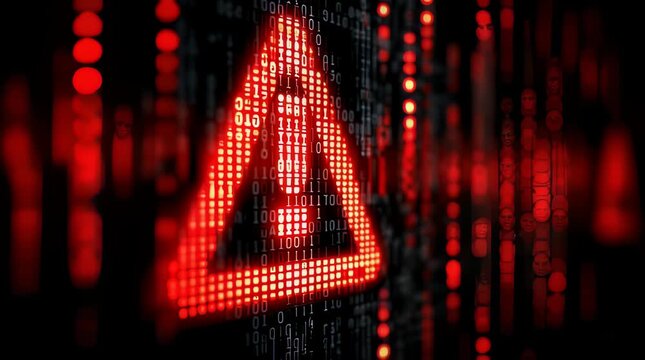 Cyber threat alert notification warning sign indicating danger risk and potential security breach in digital systems and networks.
