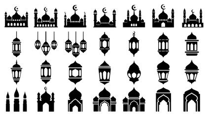 Mosque and islamic architecture icons set for ramadan and eid © Îkhlas Art Zøne