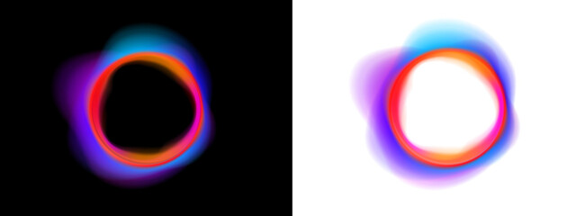 Electric loops emit soft neon light, forming smooth wavy circles. Particles follow curved trajectories, adding depth. Perfect for futuristic digital artwork. © Vitalii