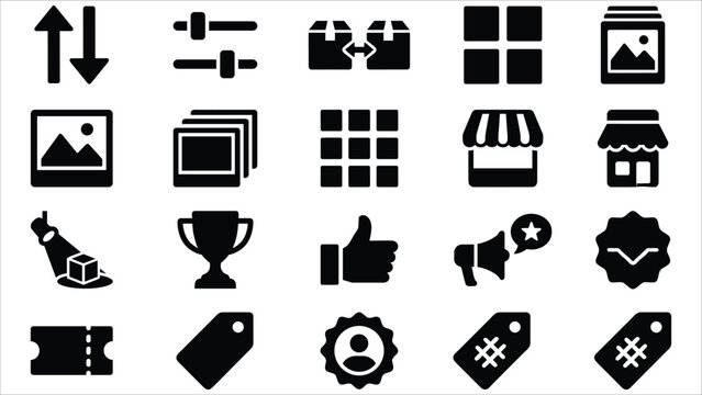 Set of 20 Black E-commerce and Shopping Icons Vector