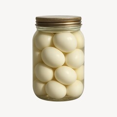 Pickled eggs in glass jar.