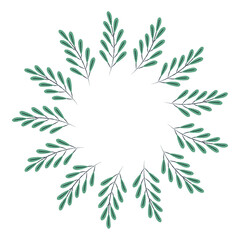 Hand drawn spring leaf circle frame. Doodle floral springtime elements. Isolated vector illustration.