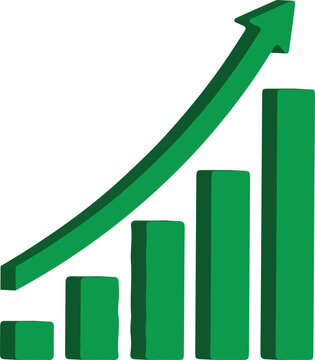 3D Icon Growth Chart with Up Arrow Green Business Finance Statistics Bar Graph Modern Glossy Minimal UI Element Isolated Design Transparent Background