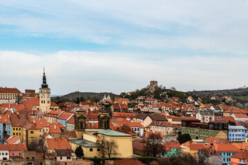 Obraz premium Mikulov town from Olivetska hora hill in Palava mountains in Czech republic