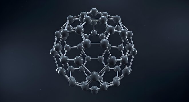 Complex molecular structure of a Buckminsterfullerene molecule.