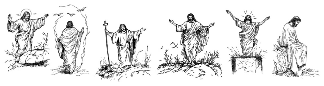 Different poses of jesus christ figures in biblical scenes
