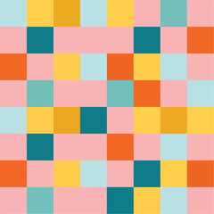 Colorful abstract geometric square pattern design with vibrant pink, yellow, and teal colors