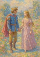 Romantic fairytale couple painting
