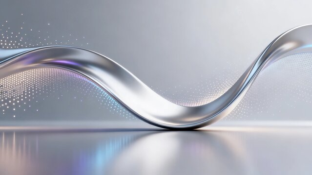 Fluorescent light particles with soft light reflection, C4D rendering frosted texture with large spatial sense, sci-tech silver gradient curve background