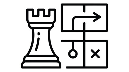 continuous line illustration of chess rook with strategy plan board symbolizing business planning leadership tactics and decision making © muhammad