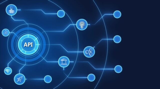 A P I Technology Network Connection Concept with Glowing Blue Circuits and Representing Business and Innovation