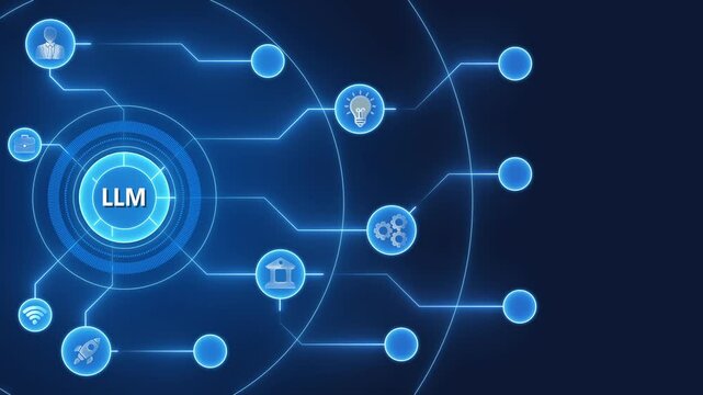 L M Technology Concept with Glowing Blue and Connections Representing Artificial Intelligence and Data Exchange