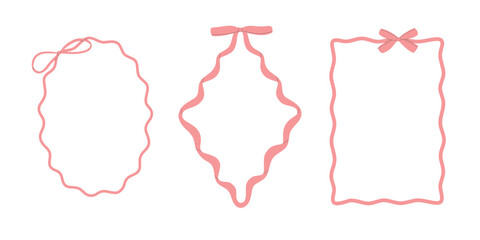 Set of ribbon frames with bows. Design elements for greeting card, invitation, poster, banner, gift certificate. © Yaryna