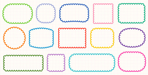 Cute vector scalloped borders, Colorful simple frames graphic design elements for greeting cards, posters and banners © dollitude