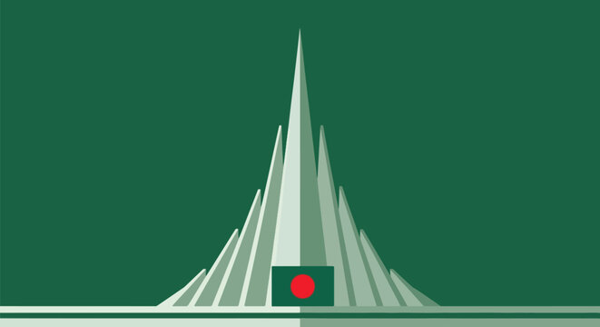 Bangladesh National Monument Shaheed Minar design green background.