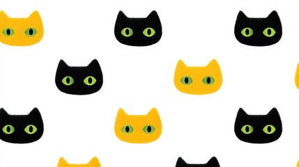 Fototapeta premium Colorful cat faces pattern on a white background in a playful design