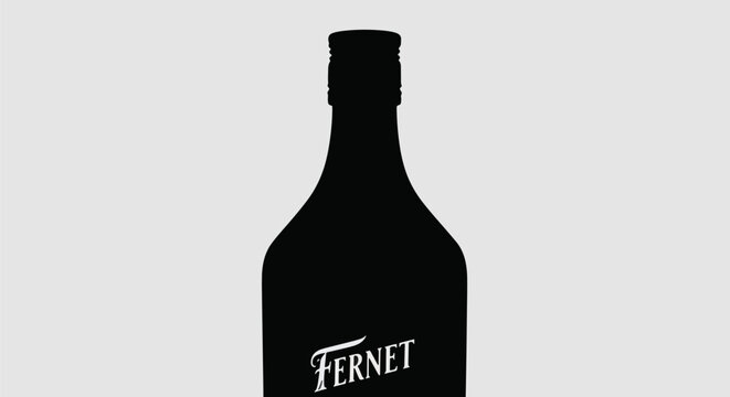 Fernet bottle silhouette dark liquor packaging.