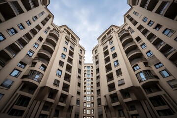 Fototapeta premium Modern residential buildings forming a converging perspective towards the sky